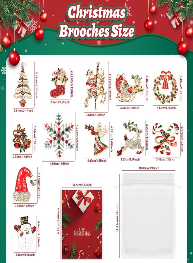 SINCCO Christmas Brooches Pins for Women, Vintage Christmas Tree Brooch Wreath Snowflake Lapel Pin Bulk Holiday Jewelry Pins Sets for Christmas Gift - Image 2